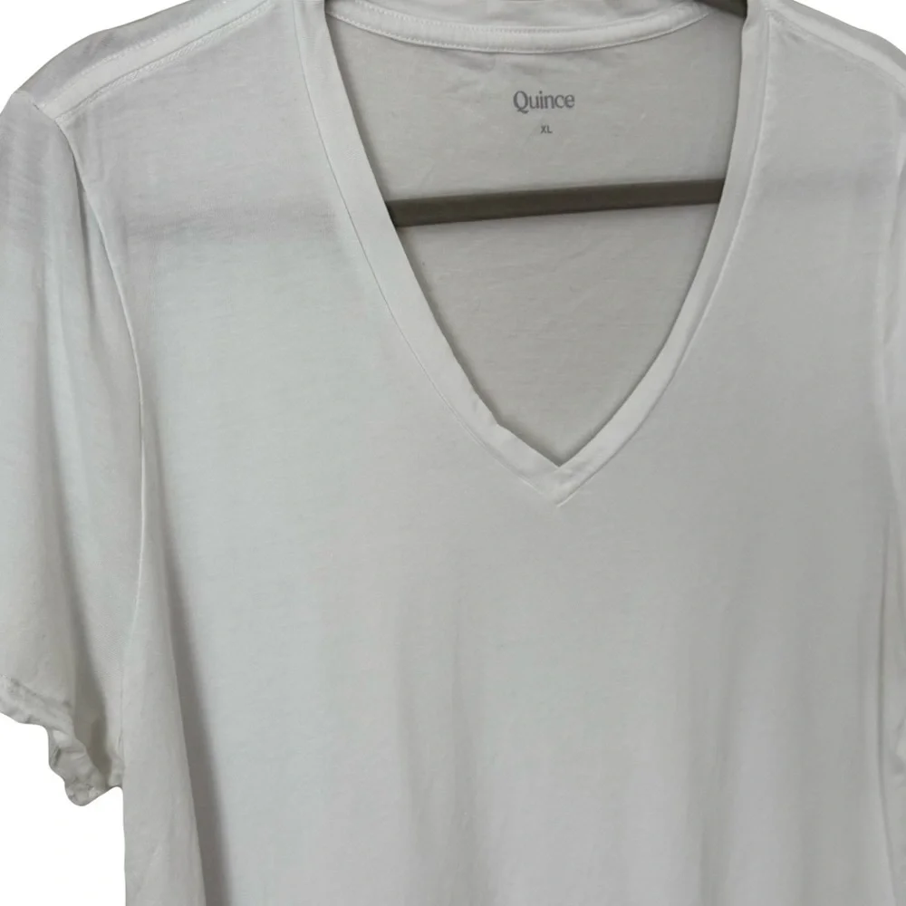 Quince Soft White Classic Basic Minimalist V-Neck T-Shirt X-Large - Picture 4 of 7